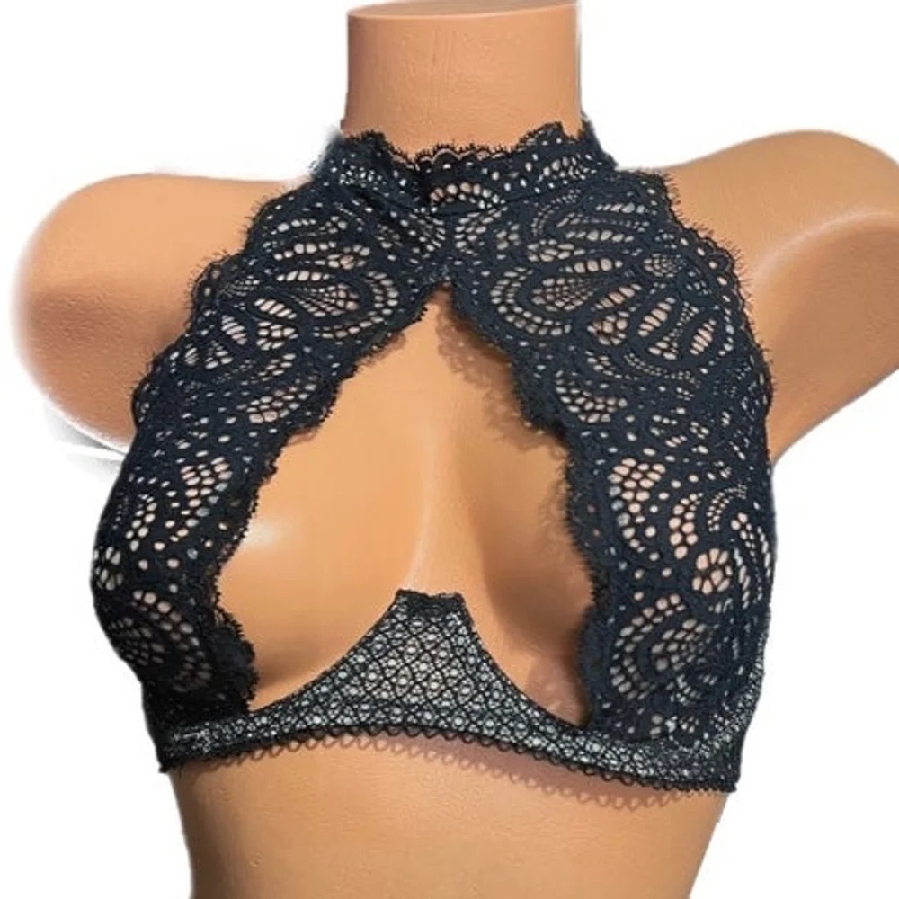 Victoria's Secret Black Lace Halter Bralette | 34C | Black